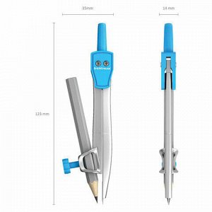 Циркуль ERICH KRAUSE "School", с карандашом, 123 мм, футляр, ассорти, дисплей, 45026