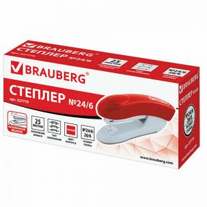 Степлер №24/6, 26/6 BRAUBERG "Original", до 25 листов, красный, 227770