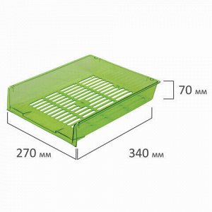 Лотки горизонтальные для бумаг, КОМПЛЕКТ 3 шт., 340х270х70 мм, тонированный зеленый, BRAUBERG &quot;Office&quot;, 237261