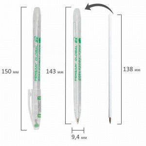 Ручка шариковая масляная PENSAN "Global-21", ЗЕЛЕНАЯ, корпус прозрачный, узел 0,5 мм, линия письма 0,3 мм, 2221, 2221/12