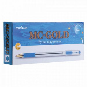 Ручка шариковая масляная с грипом MUNHWA "MC Gold", ГОЛУБАЯ, корпус прозрачный, узел 0,5 мм, линия письма 0,3 мм, BMC-12