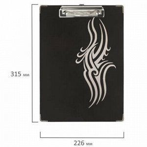 Доска-планшет BRAUBERG &quot;Black Jack&quot; с прижимом А4 (226х315 мм), картон/ламинированная бумага, ЧЕРНАЯ, 232236