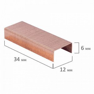 Скобы для степлера медное покрытие №24/6, 1000 штук, BRAUBERG "EXTRA", до 30 листов, 229303