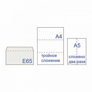 КУРТ Конверты Е65 (110х220 мм), отрывная лента, &quot;Куда-Кому&quot;, 80 г/м2, КОМПЛЕКТ 100 шт., внутренняя запечатка, Е65.15.100С