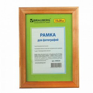 Рамка 15х20 см, дерево, багет 18 мм, BRAUBERG &quot;HIT&quot;, канадская сосна, стекло, подставка, 390020