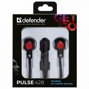 Наушники с микрофоном (гарнитура) вкладыши DEFENDER Pulse 428, проводные, 1,2 м, вкладыши, черные, 63428