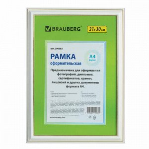 Рамка 21х30 см, пластик, багет 20 мм, BRAUBERG "HIT3", белая с двойной позолотой, стекло, 390983