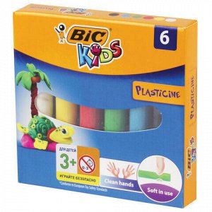 Пластилин мягкий BIC "Kids", 6 цветов, 60 г, картонная упаковка, 947712