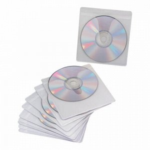 Конверты для CD/DVD BRAUBERG, комплект 10 шт., на 1CD/DVD, самоклеящиеся, с европодвесом, 510197