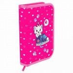 Пенал BRAUBERG с наполнением, 1 отделение, откидная планка, 24 предмета, 21х14 см, &quot;Kitten&amp;sneakers&quot;, 229295