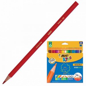 Карандаши цветные BIC "Kids ECOlutions Evolution", 24 цвета, пластиковые, заточенные, европодвес, 937515