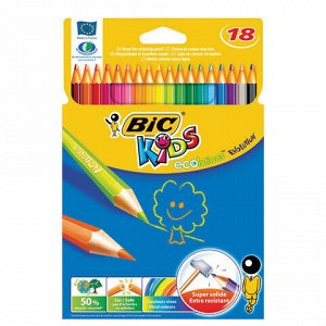Карандаши цветные BIC "Kids ECOlutions Evolution", 18 цветов, пластиковые, заточенные, европодвес, 937513