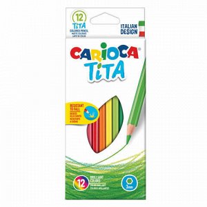 Карандаши цветные CARIOCA "Tita", 12 цветов, пластиковые, грифель 3 мм, шестигранные, европодвес, 42793