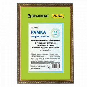 Рамка 21х30 см, пластик, багет 16 мм, BRAUBERG "HIT5", бронза с двойной позолотой, стекло, 391073