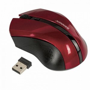 Мышь беспроводная SONNEN WM-250Br, USB, 1600 dpi, 3 кнопки + 1 колесо-кнопка, оптическая, бордовая, 512641