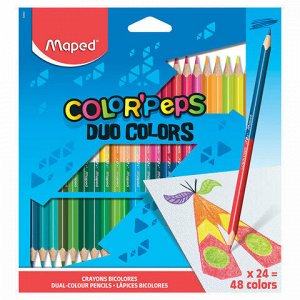 Карандаши двусторонние MAPED (Франция) "Color'Peps Duo", 24 штуки, 48 цветов, трехгранные, 829602