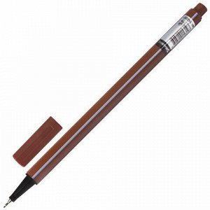 Ручка капиллярная (линер) BRAUBERG &quot;Aero&quot;, КОРИЧНЕВАЯ, трехгранная, металлический наконечник, линия письма 0,4 мм, 142257