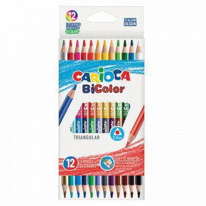Карандаши двусторонние CARIOCA "Bi-color", 12 штук, 24 цвета, трехранные, заточенные, 42991
