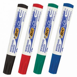 Маркеры стираемые для белой доски НАБОР 4 ЦВЕТА, BIC "Velleda", 1,4-5 мм, 904941