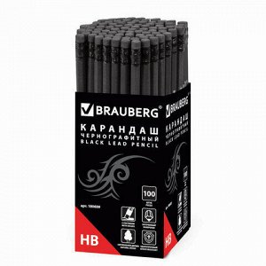 Карандаш чернографитный BRAUBERG, 1 шт., &quot;Black Jack&quot;, НВ, черное дерево, с резинкой, корпус черный, заточенный, 180609