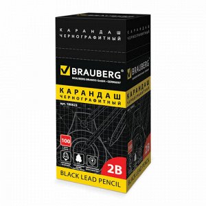 Карандаш чернографитный BRAUBERG, 1 шт., "Touch line", 2В, без резинки, корпус черный, заточенный, 180623