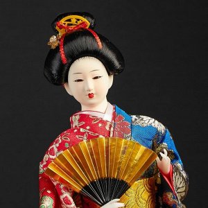 Кукла коллекционная "Гейша в шелковом кимоно с веером" 40 см