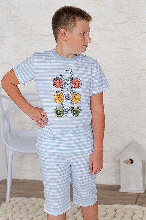 Пижама детская из футболки и бридж из кулирки Fruits & bikes голубой