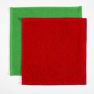Набор полотенец в корзинке "Новый год" цв. красный/зеленый,30х30 см-2 шт, 100% хл
