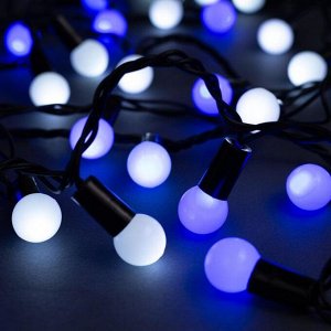 Гирлянда "Нить" 10 м с насадками "Шарики 1.5 см", IP44, тёмная нить, 100 LED, свечение бело-синее, мигание, 220 В