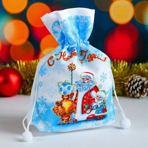 Мешок новогодний "Дед Мороз и Самовар", с застяжкой, габардин, 22х27 см, 1200 гр
