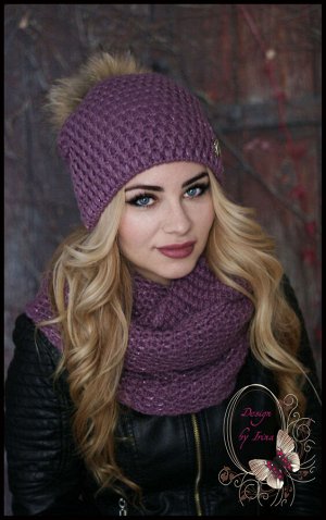 Вязаный комплект с люрексом BRENDA (т.крайола)без натурального помпона