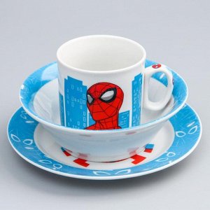 Набор посуды «Ты - супергерой», 4 предмета: тарелка ? 16,5 см, миска ? 14 см, кружка 250 мл, коврик в подарочной упаковке, Человек-паук