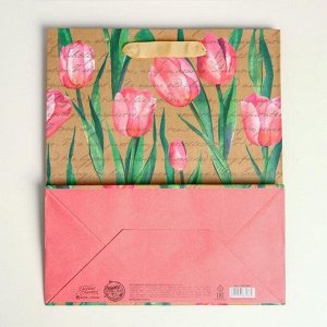 Пакет крафтовый вертикальный «Тюльпаны», ML 23 х 27 х 11,5 см