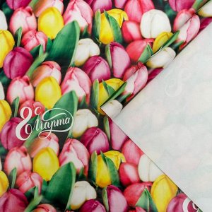 Бумага упаковочная глянцевая  «Тюльпаны с 8 марта», 70 ? 100 см 5351672