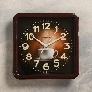 Часы настенные "Чашка кофе" плавный ход, коричневые 26х26 cм