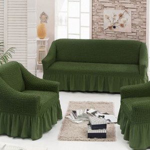 Чехол на диван и 2 кресла "Зеленый №222"