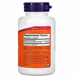 NOW Foods, ПАБК, 500 мг, 100 капсул