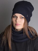 Шапка женская кашкорсе формы лопата, нашивка R + двойной снуд, синий