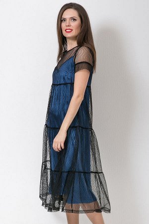 Платье, П-618/3  черный/синий