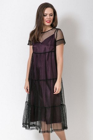 Платье, П-618/2  черный/фиолетовый
