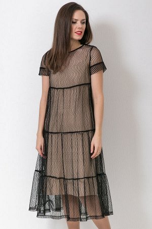 Платье, П-618/1  черный/бежевый