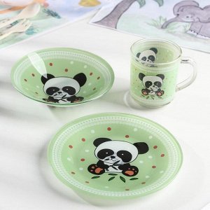 Набор детской посуды Доляна «Панда», 3 предмета: кружка 230 мл, тарелка 18 см, салатник 230 мл