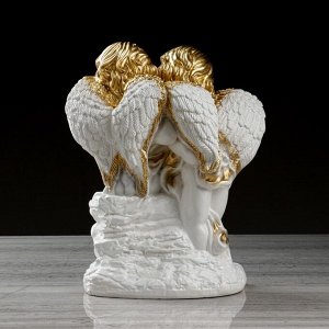 Статуэтка "Пара ангелов на камнях" бело-золотой. 37 см