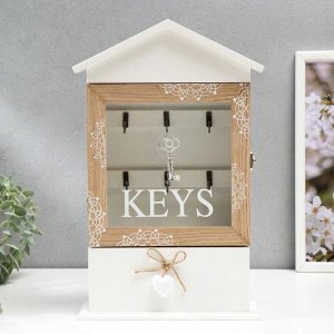 Ключница дерево 6 крючков с ящиком "Ключи от дома" 36х22х8 см