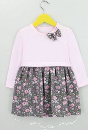 Платье детское для девочки длинный рукав хлопок цвет Розовый (Розы)
