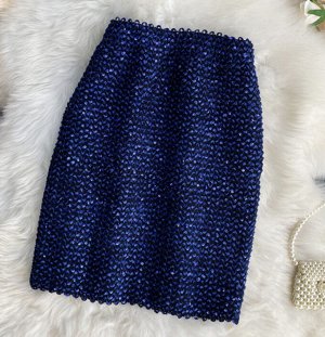 Блестящая мини-юбка карандаш синяя