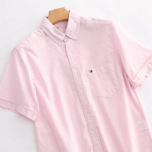 Мужская рубашка с коротким рукавом, цвет розовый