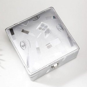 Шкатулка кожзам для украшений "Макияж" серебро 7х15х15 см