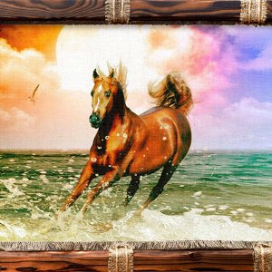 Панно-свиток А3 42х29,7см "Конь на берегу", лен 100%, горизонтальное, ручная работа (Россия)