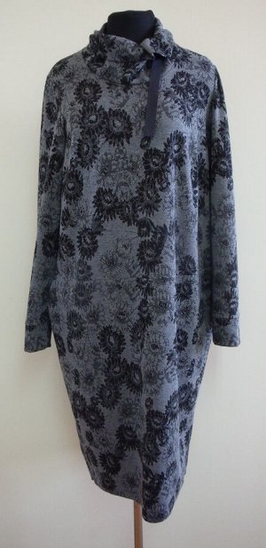 Платье "Серые цветы" (воротничок-стоечка с ремешком) модель 767 серые розочки